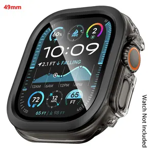 Case with Tempered Glass Screen Protector for Apple Watch Ultra 3/2/1 49mm and Series 11/10 46mm, Slim Guard Bumper Full Coverage Hard PC Protective Cover Thin Case for iWatch 49mm /46mm/42mm - 49mm - Black (Watch Not Included) Smart Watch Accessories