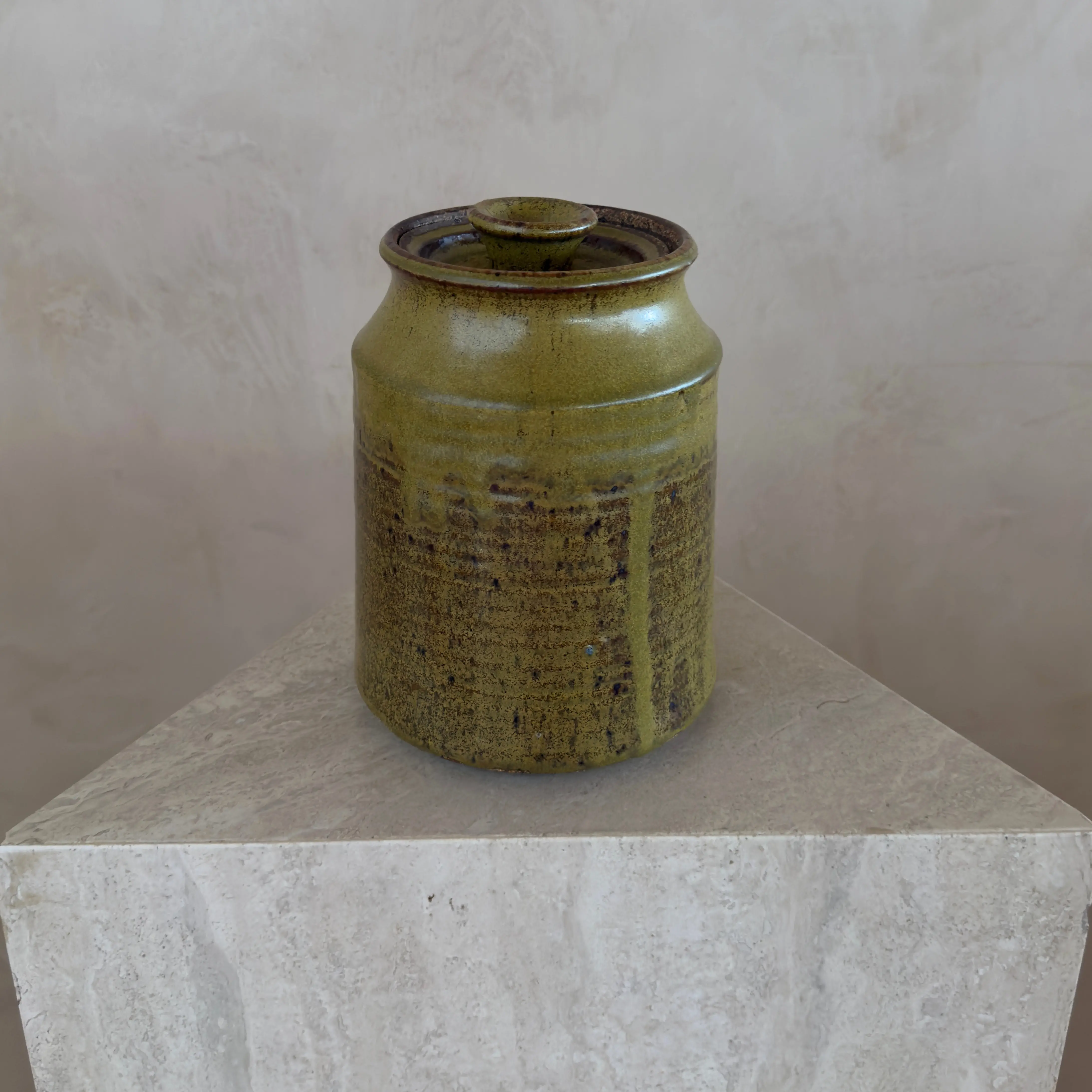 Olive Glaze Studio Pottery Lidded Jar