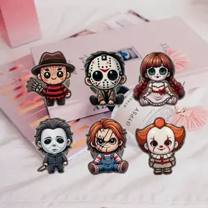 6 Pack Kawaii Horror Movie Characters Phone Grip Acrylic Griptok - Creepy Cute Slasher Killers Cell Phone Stand Holder, Spooky Halloween Finger Ring Grip Set, Funny Ghost Story Fan Gift for Teens Adults