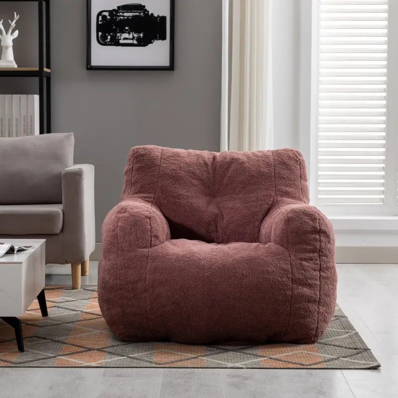 Single-Seat Tufted Soft Teddy Fabric Pre-Assembled Bean Bag Chair - Memory Foam Filling, 250lbs Capacity, 39.37x37x27.56in Modern Compact Indoor Shop Sofa for Casual 1-Person Use