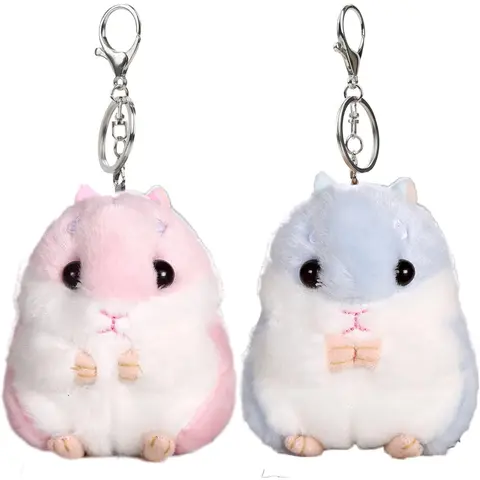 Unisex 2-Piece Cute Hamster Plush Charm Keychain Set - Eco-Friendly Fabric, Zinc Alloy Accents, 10x8cm Safe PP Cotton Pendants, Strong Key Ring, Key Chain Decorations, Animals Themed, Daily Ready, Birthday/Anniversary Gifts