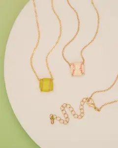 Bianca Gameday Cushion Cut Softball and Baseball Charm Necklace