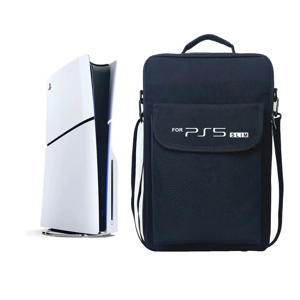 Nylon Lightweight Carrying Backpack for PS5 Slim, Portable Shoulder Bag with Protective Storage Organization for Playstation 5 Slim Gaming Accessories