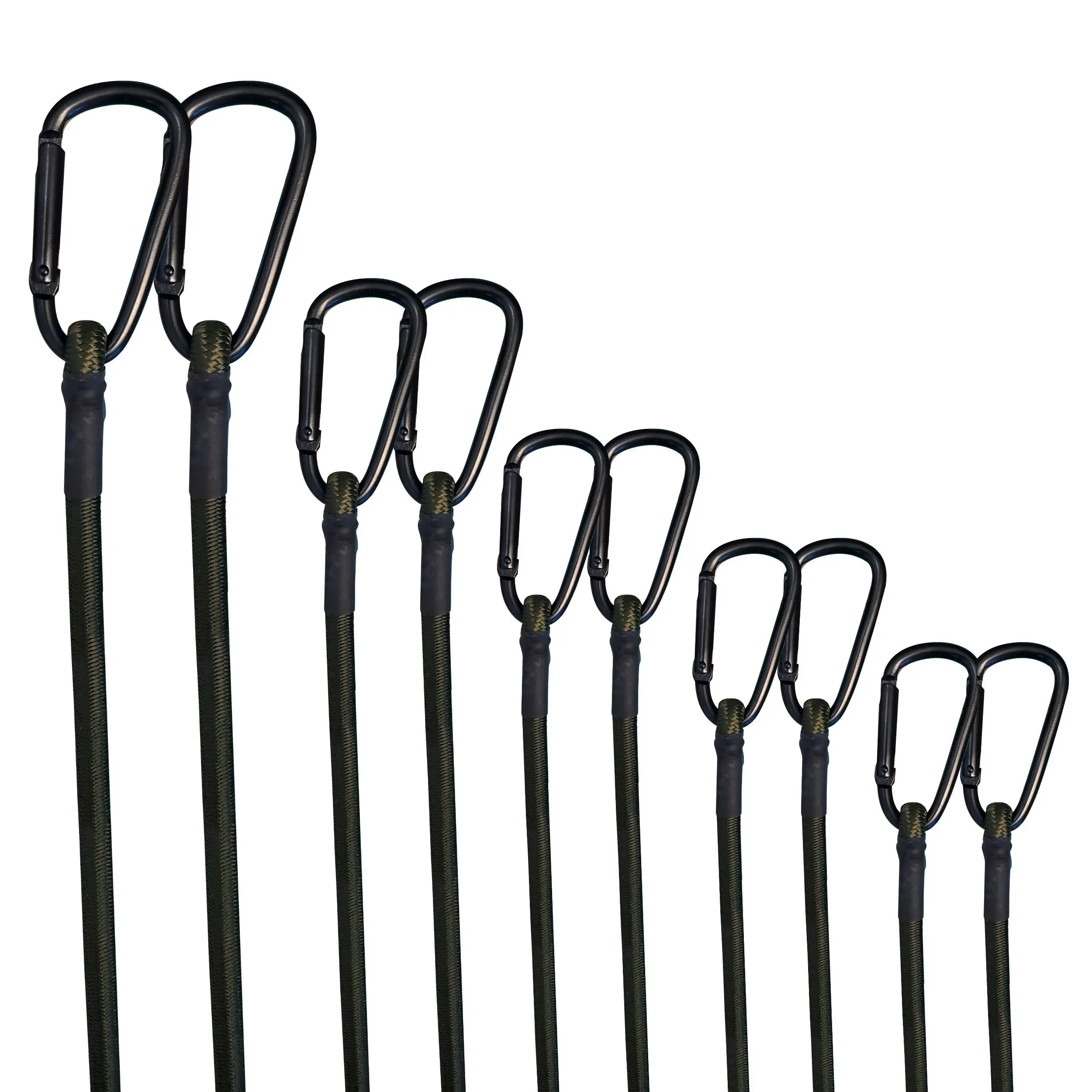 10 Pack Green Camouflage Bungee Cords with Carabiner Hooks – 18" 24" 32" 40" 48" Assorted Sizes, 8 mm Rubber Core