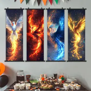 4 Count Hanging Banners, Cartoon Pattern Posters, Cute Spirit Animal Decor, Elegant Living Room Decoration, Fashion Home Decor