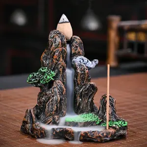 Mountain Shaped Backflow Incense Burner without Incense, Resin Waterfall Smoke Incense Holder Ornaments, Aromatherapy Meditation Home Decorations