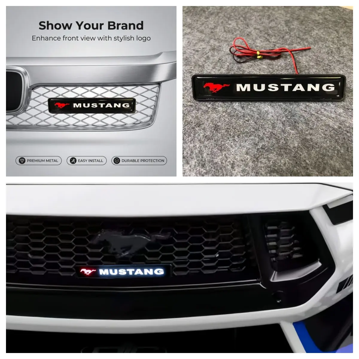LED Illuminated Front Grille Emblem Light Waterproof Easy Installation Car Grill Badge Compatible with Ford Mustang 2005-, All Models Vehicle Exterior Decoration, Automotive Decoration, Car Decoration Luminous Emblem