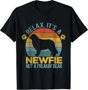 Funny Newfoundland Dog Newfie Owner Retro Vintage Gift Unisex T-Shirt 100% Cotton Relaxed Fit Digital Printing No Fading - Top, Womenswear