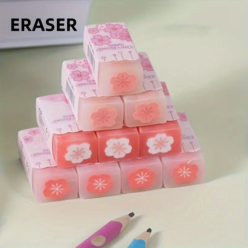 1/3/10pcs New Design Adorable Creative Pink Cherry Blossom Shaped Erasers, Suitable for Art, Writing and Drawing, Art Supplies, Ideal Gifts for Students and Loved Ones Top Choice for Christmas, Easter, Halloween and Children's Day Presents