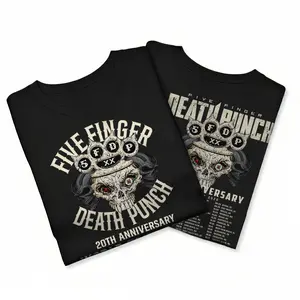 Five Finger Death Punch Skull T-Shirt, Heavy Metal Rock Band Graphic Tee, 20th Anniversary Style, Unisex Black Shirt for Rock & Metal Fans