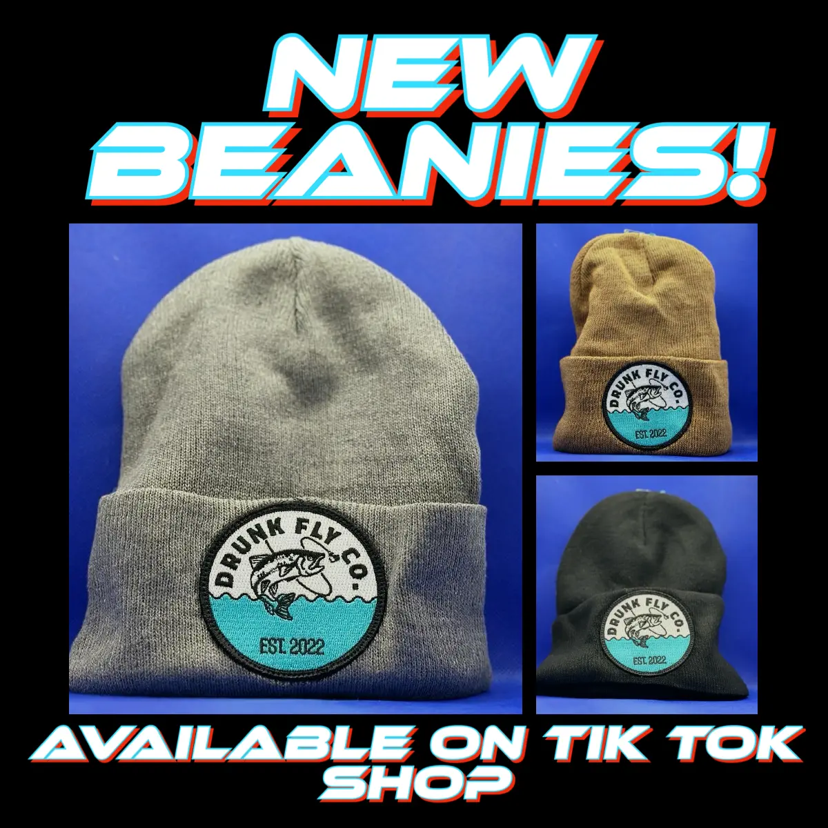 Drunk Fly Co., Big Logo Beanie, Unisex, Fly Fishing, Winter, One Size, Adult