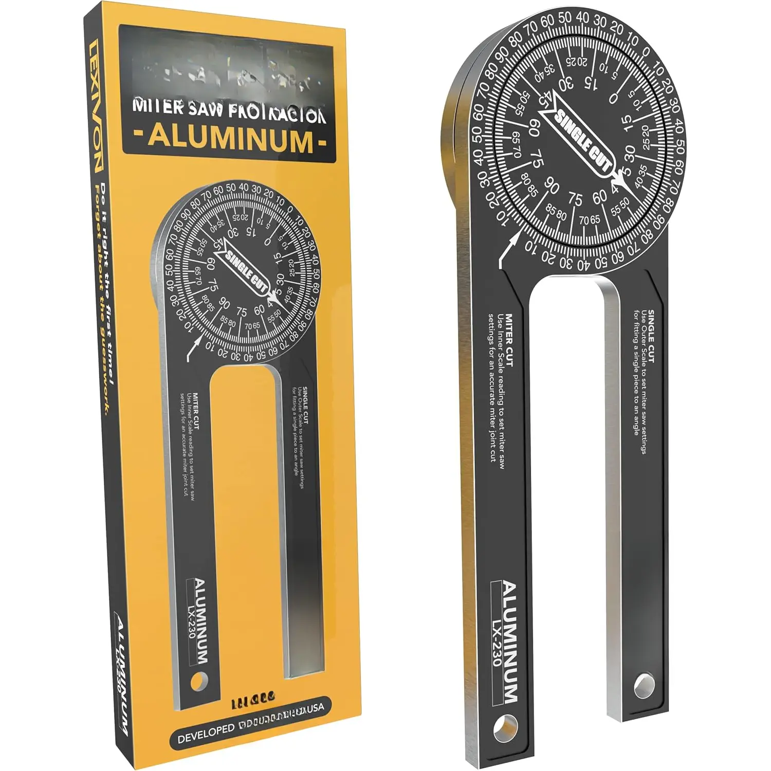 Aluminum Miter  Protractor | 7-Inch Rust Proof Angle Finder Featuring Precision  Engraved Scales (LX-230)