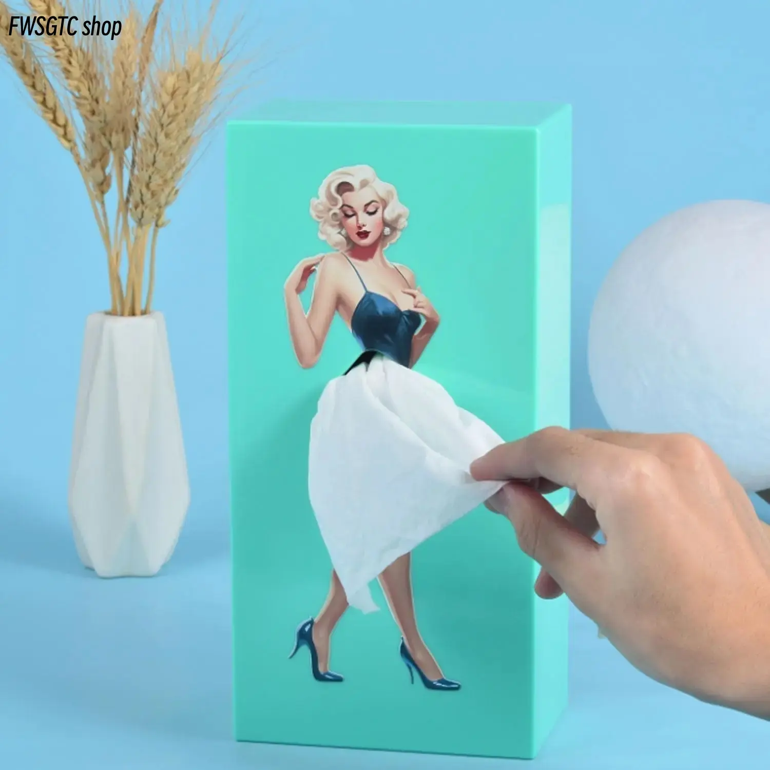 Cute Pulling Skirt Girl Tissue Box Holder, Fun Desk Decor Ornament. Adorable Unique Tissue Storage Accessory, Ideal Gift for Home Desktop, Office & Daily Interior Decoration