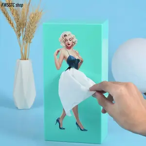 Cute Pulling Skirt Girl Tissue Box Holder, Fun Desk Decor Ornament. Adorable Unique Tissue Storage Accessory, Ideal Gift for Home Desktop, Office & Daily Interior Decoration