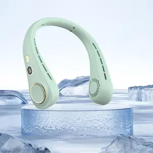 Portable neck fan, rechargeable USB portable cooling fan, digital display, bladeless design (Green 1200mAh)