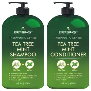 Tea Tree Mint Shampoo and Conditioner - This set contains Pure Tea Tree Oil & Peppermint Oil - Fights Hair Loss, Promotes Hair Growth, Fights Dandruff, Lice and Itchy Scalp - for Men and Women Sulfate Free - 16 fl oz x 2
