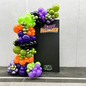 130pcs Halloween Balloon Garland Set, Bat Skeleton Aluminum Foil Balloons, Horror Atmosphere Party Decor, Spooky Scene Layout