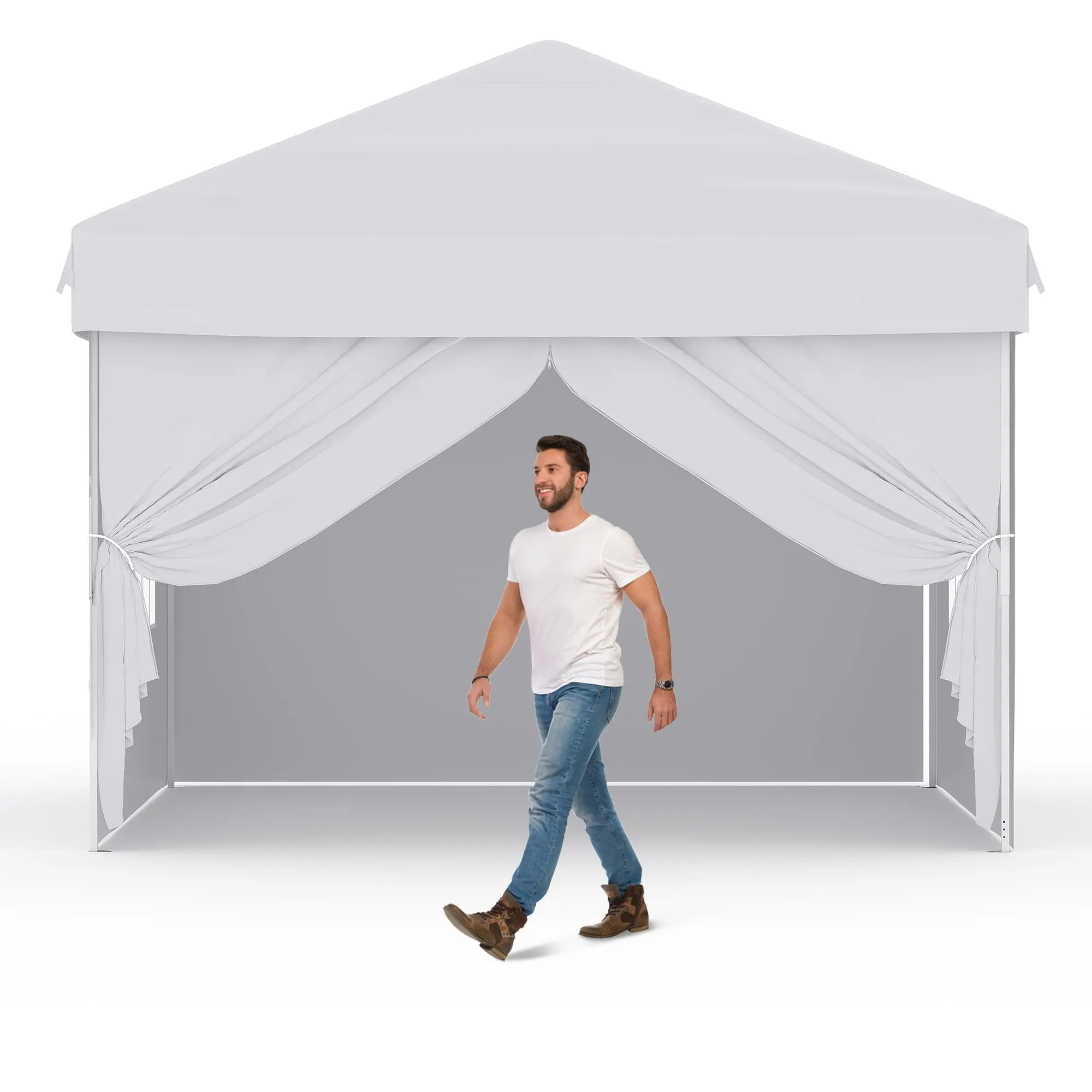 GAOMON 10'X10' Easy Pop Up Canopy Tent - Waterproof Outdoor Portable Canopy with 4 Detachable Window Sidewalls, Carry Bag & Guy Lines - for Camping, Outdoor Parties and Events