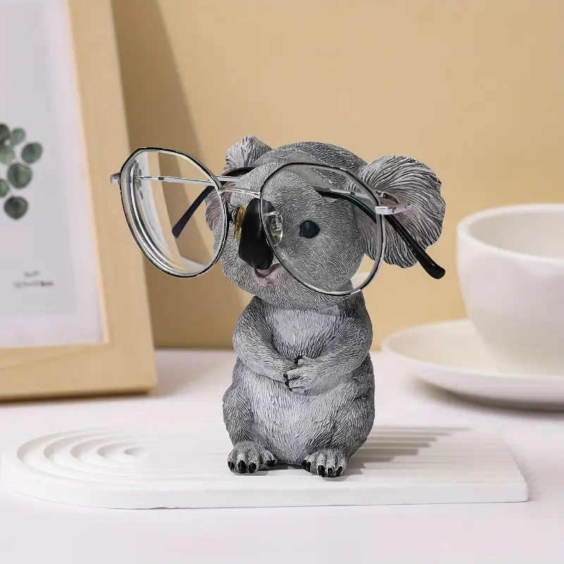 1pc Koala Ornament, Glasses Holder, Resin Statue Art Craft, For Bookshelf Home Living Room Office Cafe Decor, Room Tabletop Display Entryway Decor, Winter Christmas New Year Decor Cartoon Gift Decoration Multicolor Grey