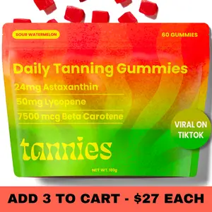 Tannies Tanning Gummies, Natural Tanning Supplement with Astaxanthin, Lycopene & Beta Carotene, Beauty Supplement Vitamin For Adults, Tanning Drops For Radiant And Glowing Skin