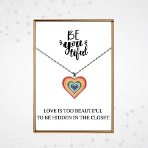Rainbow pride necklace for women, Coming out present, Pride parade merch, Be yourself card, Lgbt pride jewelry, Happy pride month gifts, Lgbtq gifts for girlfriend, Heart rainbow pendant, Gay jewelry, Bi necklace, Lesbian necklace