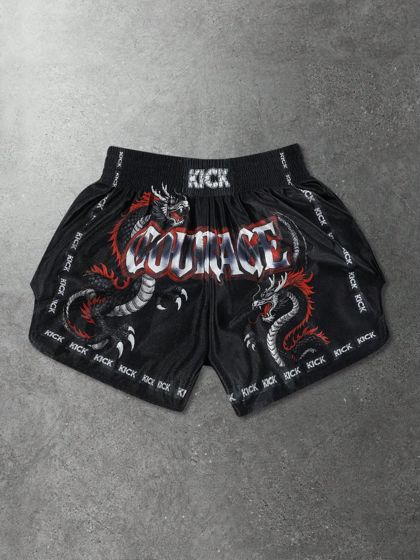 Men's Muay Thai Kickboxing Shorts Courage Dragon Print Breathable Quick Dry Elastic Waist Training Fight Shorts for MMA Sparring Martial Arts Workout Gym Streetwear Breathable Fitted Shorts
