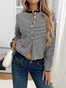 utcoco Women's Cropped Striped Button Down Knit Cardigans Soft Lightweight Cardigan Sweaters Outerwear tiktokshopspringglowup
