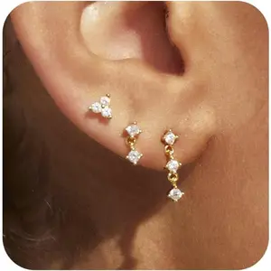 Hoop Earrings for Women Trendy, Dainty  Stud Earrings 14K  Plated CZ Huggie Hoop Earrings Set Small Dangle Earrings Cute Cartilage Earring Sets for Multiple Piercing  Gifts