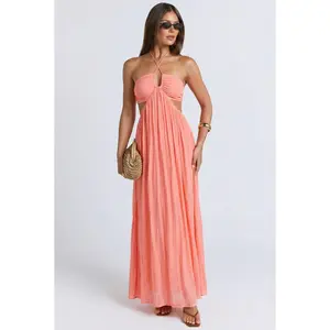 Coral Halter Maxi Dress
