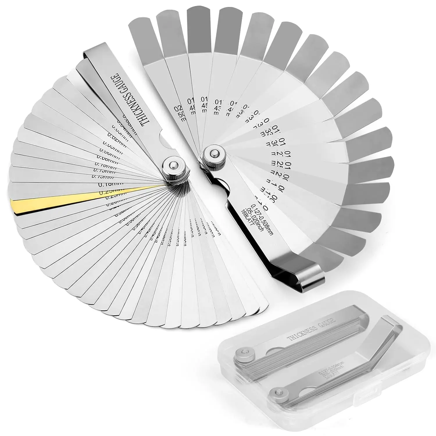 2 count High-Precision Feeler Gauge Set - 32- Straight and 16- Offset Filler Gauge, Dual Marked SAE & Metric Feeler Gauges for Valves, Spark Plug, Engine