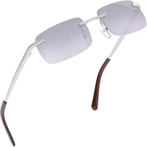 Small Slim 90's Popular Nineties Rectangular Sunglasses Clear Rimless Eyewear