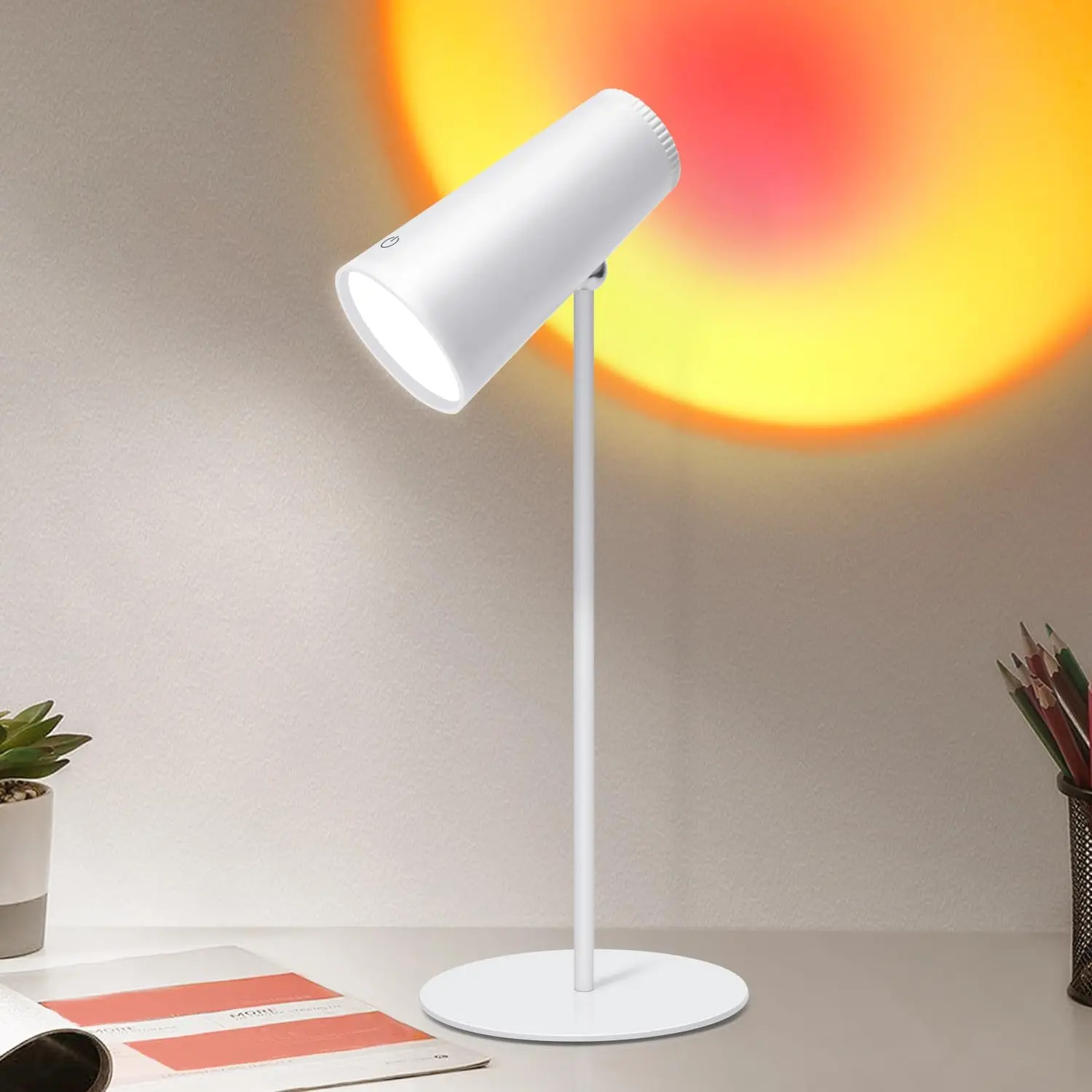 LED Table Lamp with Projection, Multifunctional Desk Lamp Eyes Caring Removable Cordless Reading Lamp, 3 Levels of Brightness, Dimmable Type-C Charging Light(White)#SummerWins#BackToSchoolDeal