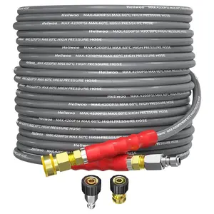 Heliwoo 50FT Pressure Washer Hose, 1/4" & 3/8" Quick Connect, 4200PSI High Tensile Wire Braided, Kink Free, Leak Proof, Portable, Flexible Heavy Duty Commercial Hose, Kink Free Hose, Leak Proof Hose