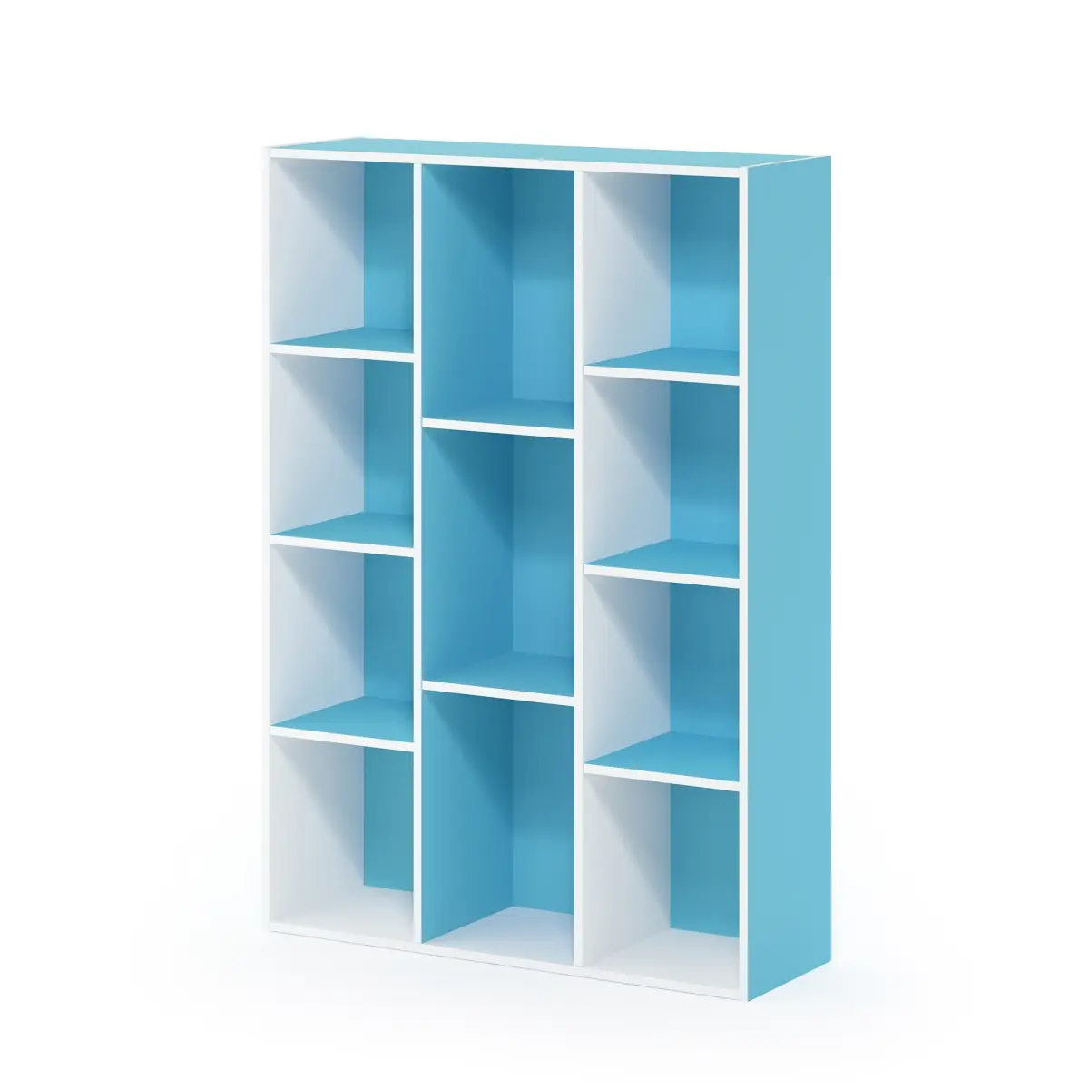212 MAIN Modern 11-Cube Reversible Open Bookshelf - White & Light Blue Cube-Shape Indoor Furniture, Versatile Shelving for Living Room