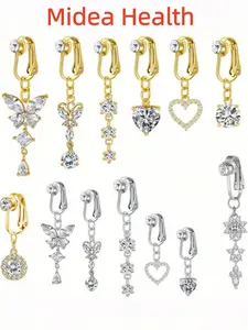 1 PC Sparkling Star Crystal Dangle Fake Belly Button Ring | Non-Piercing Clip On Body Jewelry