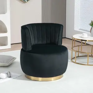 360 Degree Swivel Cuddle Barrel Accent Sofa Chairs, Round Armchairs with Wide Upholstered, Fluffy Velvet Fabric Chair for Living Room, Bedroom，Black