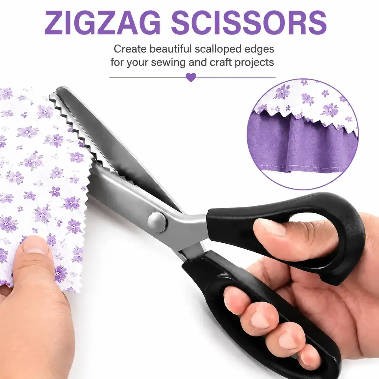 Stainless Steel Zig Zag Pinking Shears with Serrated Teeth Durable, Sharp Sewing Tool for DIY Crafts, Dressmaking