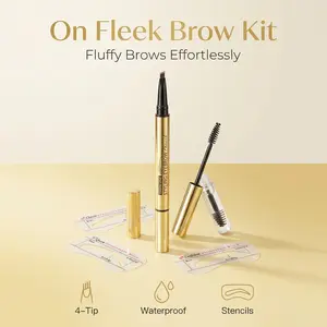 Double Head 4-Prong Eyebrow Pencil Brow Gel Kit Waterproof Microblade Style Realistic Hair Strokes Smudge Resistant 24HR Hold Gentle Peel Off Makeup
