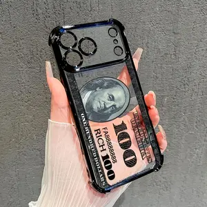 Phone Case: Money Essence Pattern Four Corner Anti-Fall Phone Case Transparent Electroplated Protective Cover Suitable for a variety of iPhone and samsung  models, from Iphone 15,17 series to Iphone 11 series