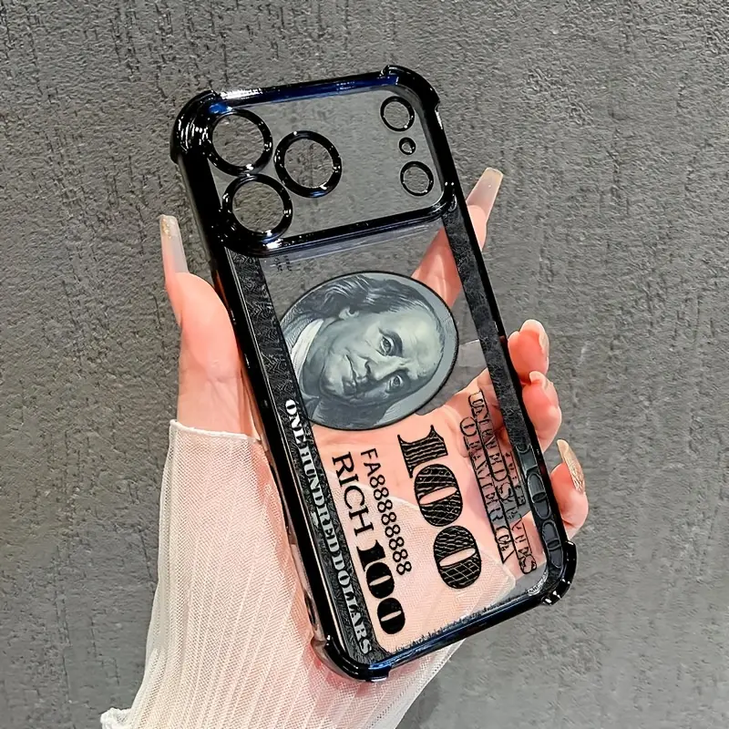 Phone Case: Money Essence Pattern Four Corner Anti-Fall Phone Case Transparent Electroplated Protective Cover Suitable for a variety of iPhone and samsung  models, from Iphone 15,17 series to Iphone 11 series