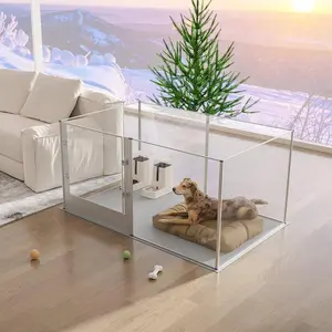 Bingopaw 6 panels 31.5" H Acrylic Dog Playpen: Indoor Clear Acrylic Pet Whelping Pen Box Dog Playpen with Waterproof Pad for Dogs, Rabbits, Guinea Pig, Clear Transparent Playpen Puppy Exercise Pen Portable Puppy Pen