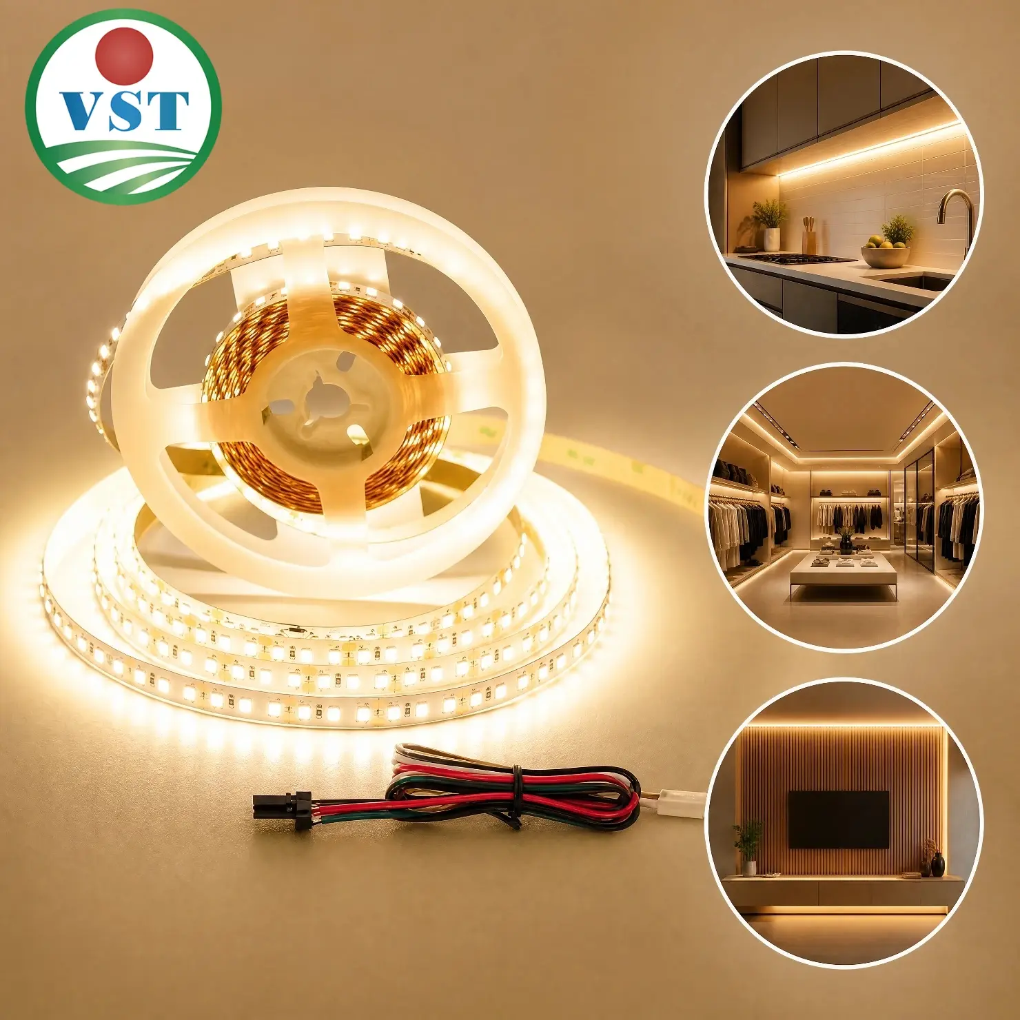 VST 12V LED Strip Lights - 4000K Natural White, 16.4FT, 120LEDs, CRI 90+, Cuttable, Connectable, Dimmable, ETL-Listed Indoor Under Cabinet Tape Light (No Driver)