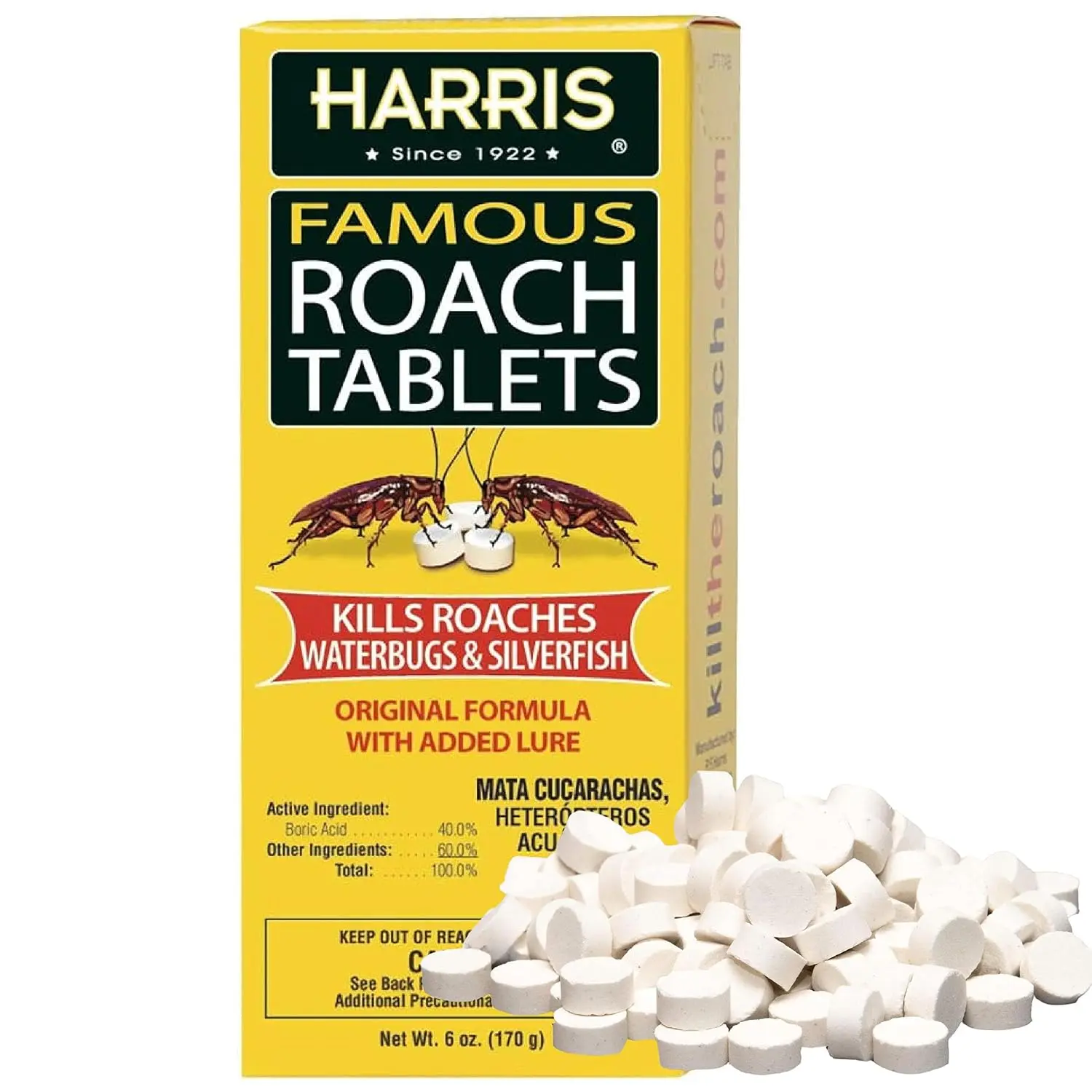 Roach Tablets, Boric Acid Roach and Insects Killer with Lure, Alternative to Bait Traps (6oz, 145 Tablets), Yellow roach control solution