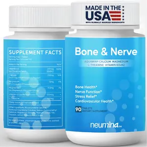 [Mother's Day Gift] Neumina Bone & Nerve Complex - AQUAMIN Calcium, Magnesium, L-Theanine, Vitamin D3+K2 for Bone Health, Nerve Function, Stress Relief - 90 Tablets Supplement