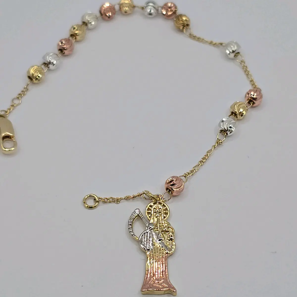 LA SANTA MUERTE/THE GRIM REAPER fashion bracelet rosary style three colors 7"inches gold-plated