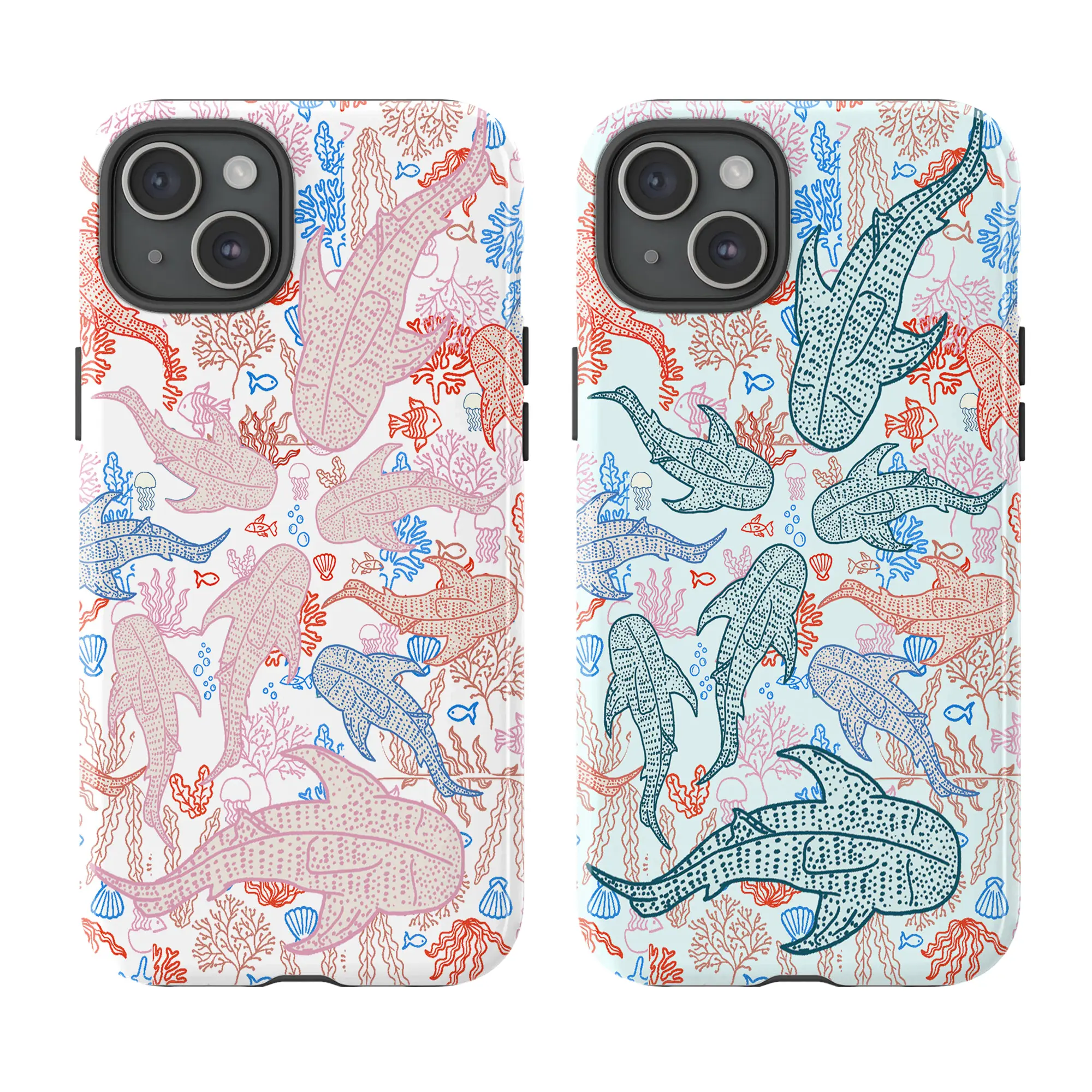 Phone Case Summer Beach Shark Cover for iPhone 16 Pro Max 15 14 13 12 11 X Galaxy S25 S24 S22 S23 Waterproof TPU Lightweight Design Compatible with Samsung Galaxy S25