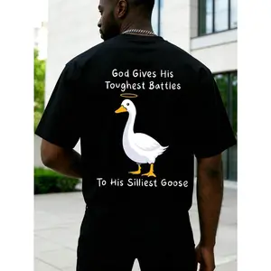 【FathersDayGift】Duck Letter Print Minimalist Summer Tee Men's Short Sleeve Round Neck T-Shirt for Casual Style, Quirky Vibes & Everyday Comfort monogram