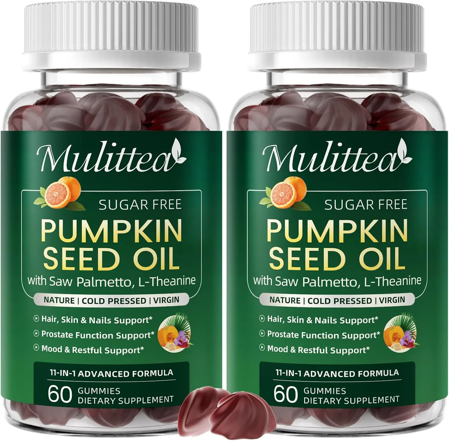 Pumpkin Seed Oil with Saw Palmetto Gummies for Hair & Prostate Support* | 11-in-1 w/ L-Theanine, Ashwagandha & MCT Oil for Mood&Daily Wellness, Essential Fatty Acids&Phytosterols|Non-GMO|Women&Men