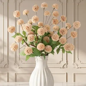 10 count  Kiku Beige  for Vase, Artificial Small Chrysanthemums Balls with Stem Faux Mini Silk Pompon Mums Floral Arrangements DIY Bouquets Wedding Party Table Centerpieces  Decor.