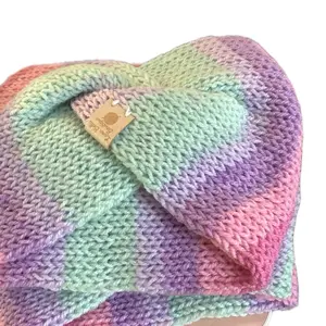 Knitted Ear Warmer Handmade Acrylic Yarn in Pastel Rainbow Colors with Soft Knit Texture